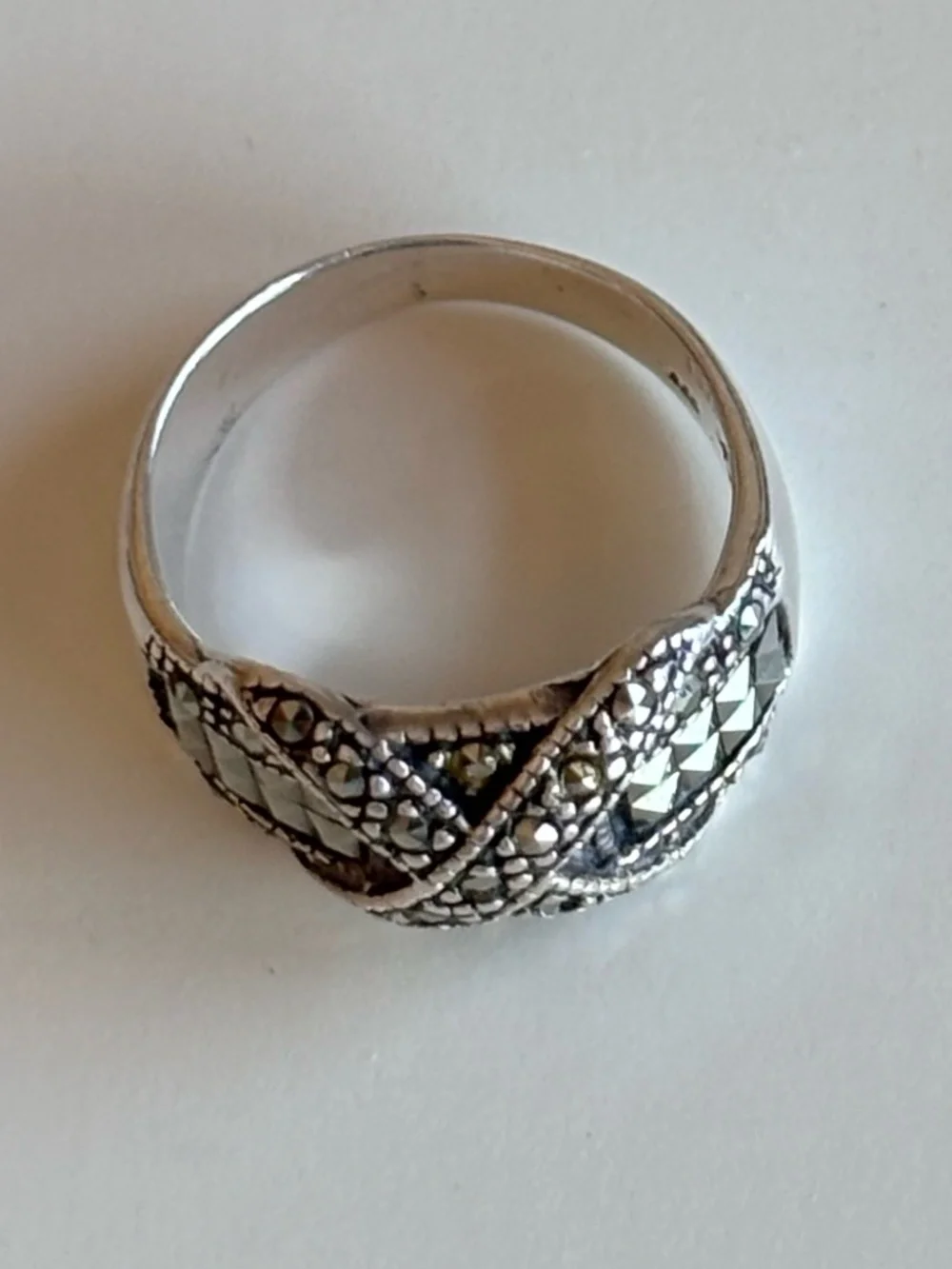 Marcasite Band Ring with Criss-Cross Pattern